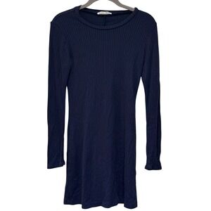 Reformation‎ Jeans Ribbed Bodycon Mini Sweater Dress XS Long Sleeve Navy Blue